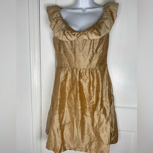 LULAKATE Gold Ruffled Sleeveless Cocktail Dress
